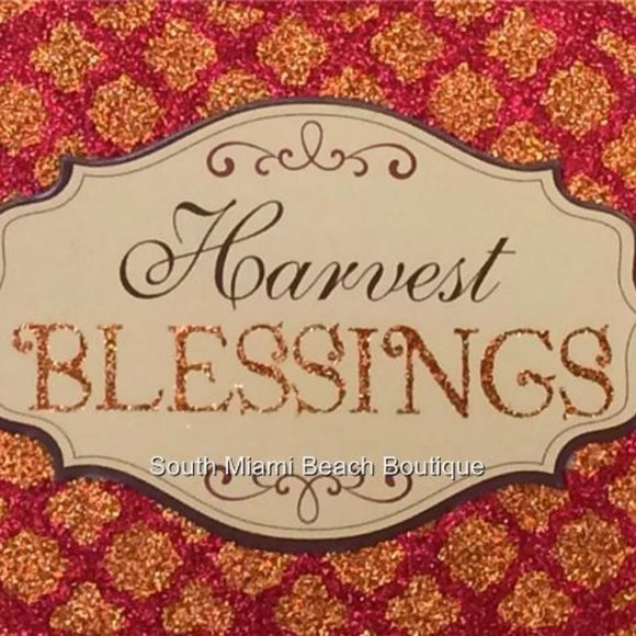 HARVEST BLESSINGS Thanksgiving Pumpkin Fall Door Wall Sign Plaque Halloween - Picture 2 of 4